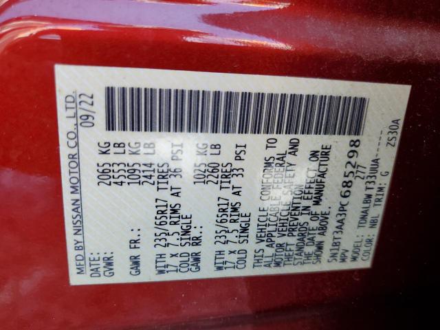 5N1BT3AA3PC685298 - 2023 NISSAN ROGUE S 勃艮第红 照片 14