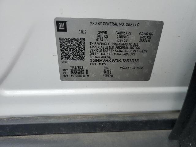 1GNEVHKW3KJ261313 - 2019 CHEVROLET TRAVERSE LT WHITE photo 12