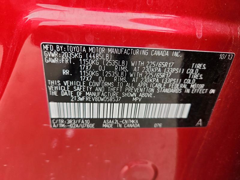 2T3WFREV8DW058537 - 2013 TOYOTA RAV4 XLE RED photo 14