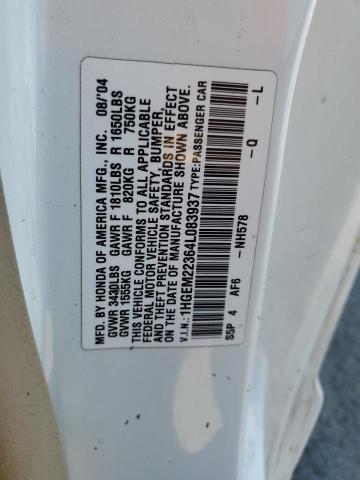 1HGEM22364L083937 - 2004 HONDA CIVIC DX VP თეთრი ფოტო 13