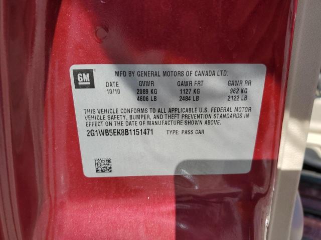 2G1WB5EK8B1151471 - 2011 CHEVROLET IMPALA LT RED photo 13