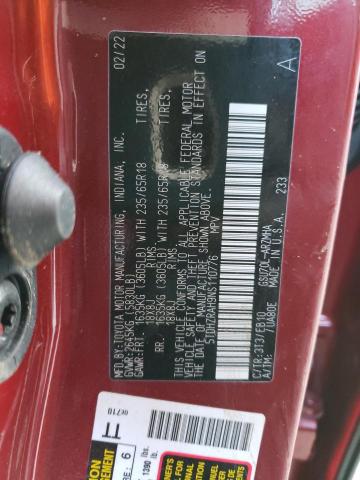 5TDHZRAH9NS110776 - 2022 TOYOTA HIGHLANDER XLE ბურგუნდია ფოტო 13