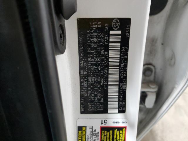 4T1C11AK8NU627928 - 2022 TOYOTA CAMRY LE WHITE photo 12