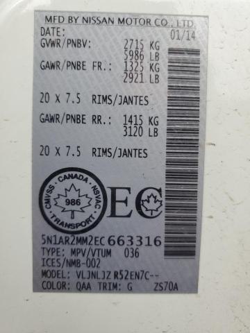 5N1AR2MM2EC663316 - 2014 NISSAN PATHFINDER S Ақ фото 14
