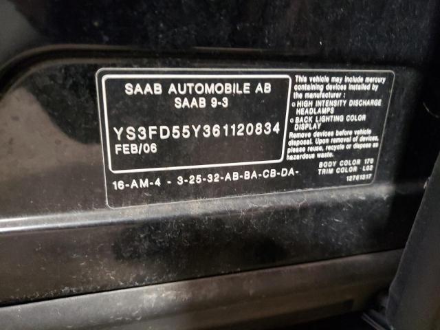 YS3FD55Y361120834 - 2006 SAAB 9-3 BLACK photo 12