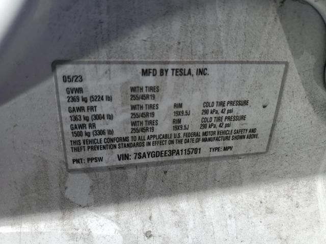 7SAYGDEE3PA115701 - 2023 TESLA MODEL Y თეთრი ფოტო 12
