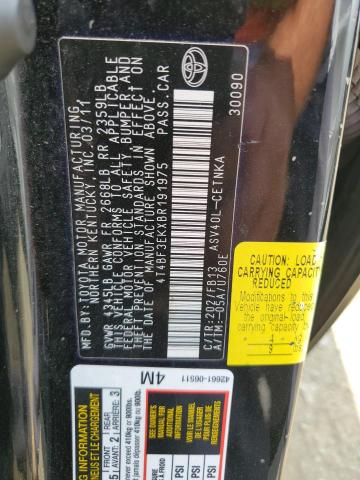 4T4BF3EKXBR191975 - 2011 TOYOTA CAMRY BASE BLACK photo 13