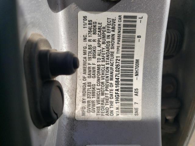 1HGFA16847L026721 - 2007 HONDA CIVIC EX SILVER photo 12