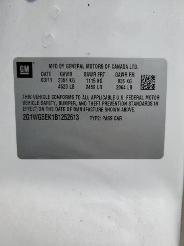 2G1WG5EK1B1252613 - 2011 CHEVROLET IMPALA LT WHITE photo 12