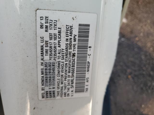 5FNRL5H66EB034795 - 2014 HONDA ODYSSEY EXL WHITE photo 13