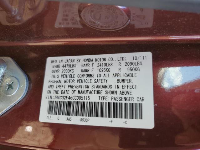 JH4CU2F46CC005115 - 2012 ACURA TSX MAROON photo 12
