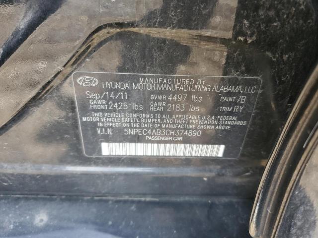 5NPEC4AB3CH374890 - 2012 HYUNDAI SONATA SE BLACK photo 12