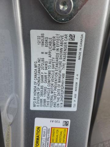 2HGFE2F52PH511498 - 2023 HONDA CIVIC SPORT SILVER photo 13