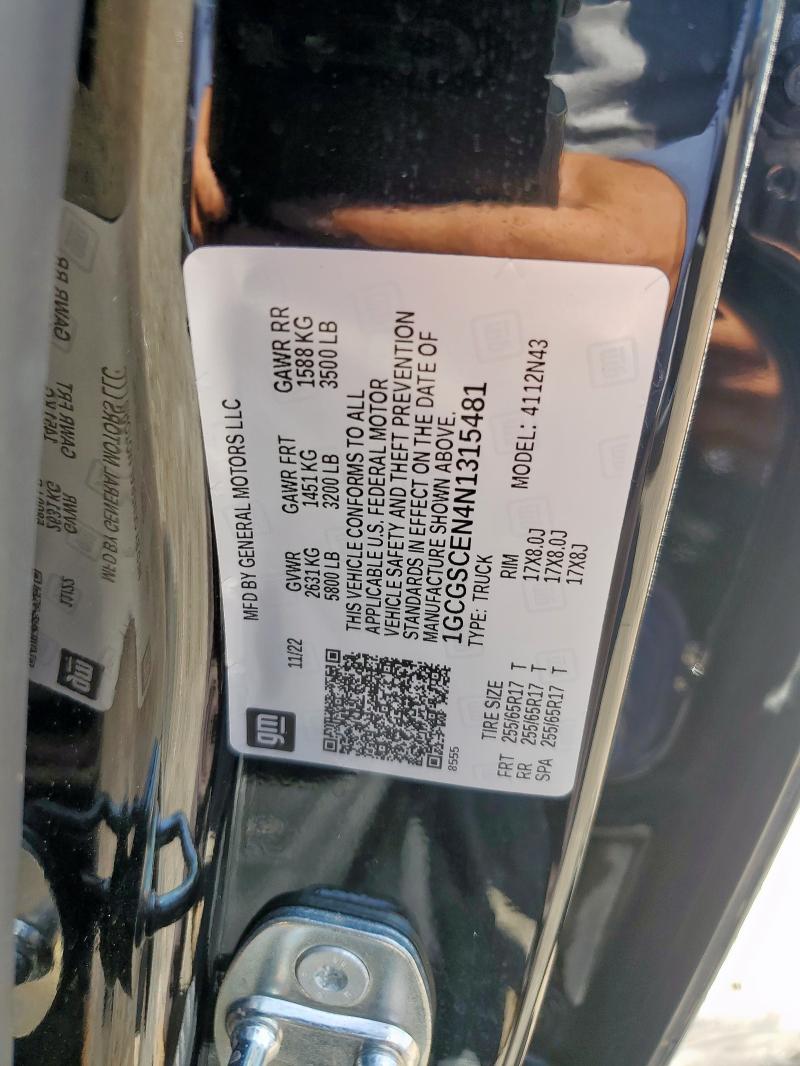 1GCGSCEN4N1315481 - 2022 CHEVROLET COLORADO LT BLACK photo 12