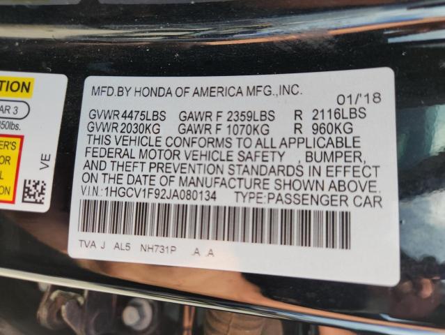 1HGCV1F92JA080134 - 2018 HONDA ACCORD TOURING Қара фото 12