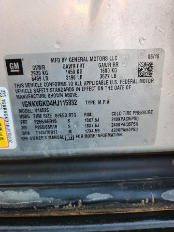 1GNKVGKD4HJ115832 - 2017 CHEVROLET TRAVERSE LT SILVER photo 13