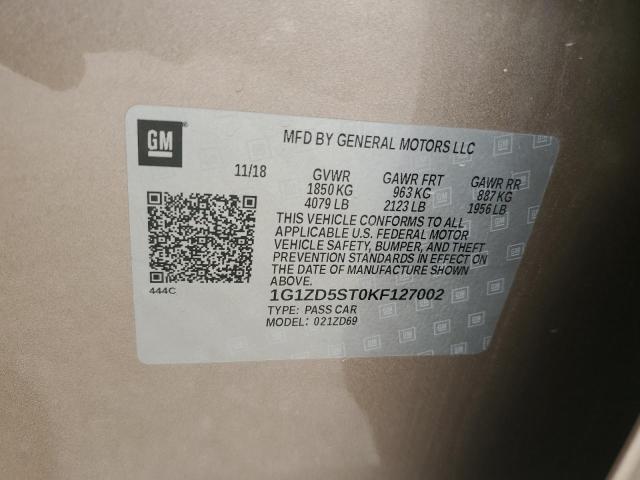 1G1ZD5ST0KF127002 - 2019 CHEVROLET MALIBU LT Braun Foto 12