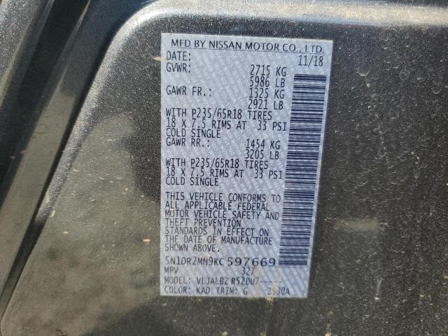 5N1DR2MN9KC597669 - 2019 NISSAN PATHFINDER S Boz foto 13