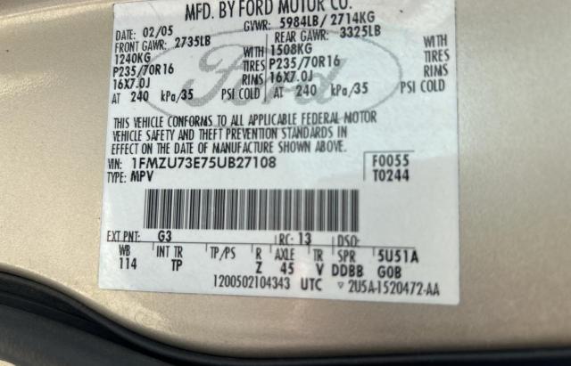 1FMZU73E75UB27108 - 2005 FORD EXPLORER XLT Qəhvəyi foto 10
