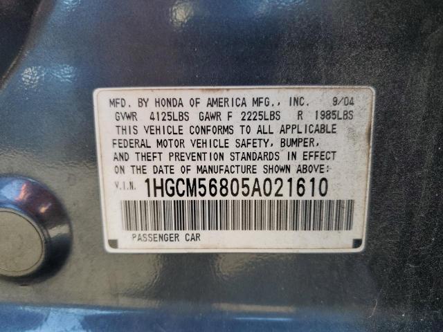 1HGCM56805A021610 - 2005 HONDA ACCORD EX CHARCOAL photo 12