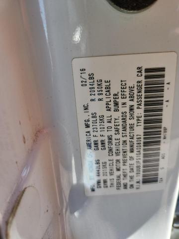 19UUB1F51GA008067 - 2016 ACURA TLX TECH WHITE photo 12