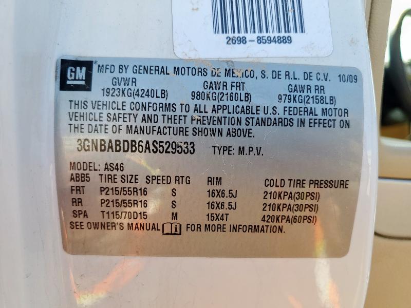 3GNBABDB6AS529533 - 2010 CHEVROLET HHR LT WHITE photo 12