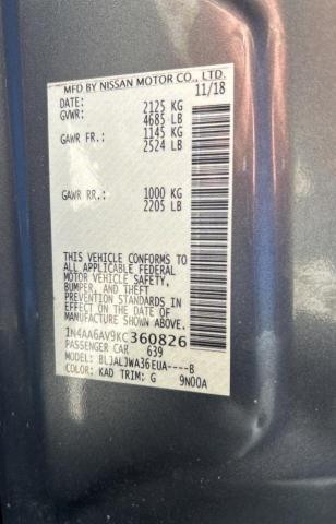 1N4AA6AV9KC360826 - 2019 NISS MAXIMA S GRAY photo 10