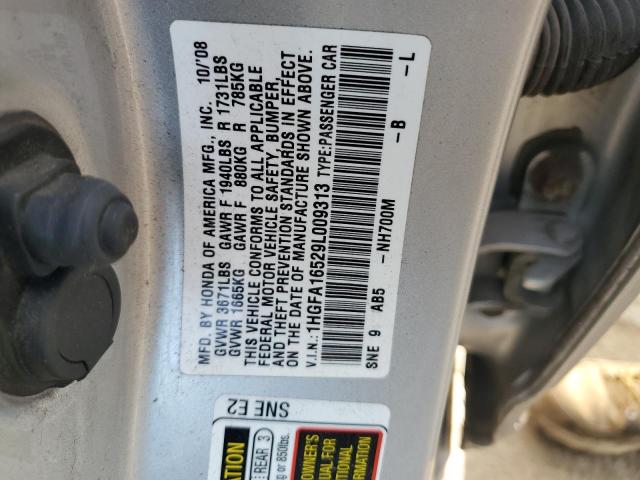 1HGFA16529L009313 - 2009 HONDA CIVIC LX SILVER photo 12