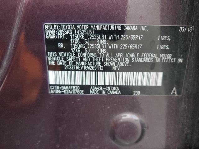 2T3ZFREV1GW269113 - 2016 TOYOTA RAV4 LE BURGUNDY photo 13