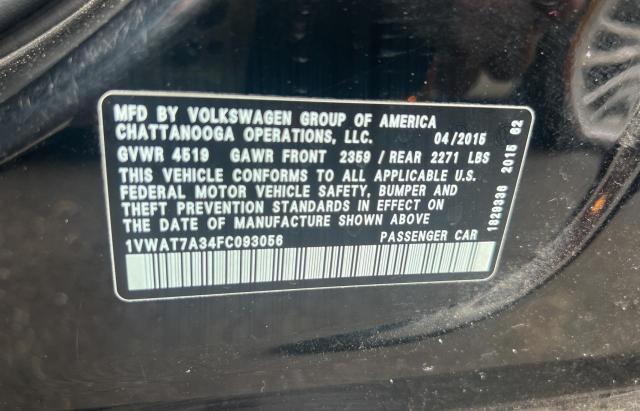 1VWAT7A34FC093056 - 2015 VOLKSWAGEN PASSAT S BLACK photo 10