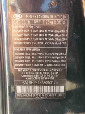 SALSH2E48AA253175 - 2010 LAND ROVER RANGE ROVE SC BLACK photo 12