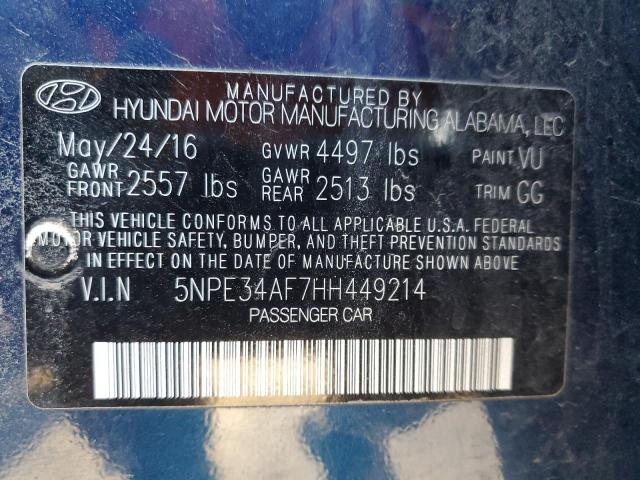 5NPE34AF7HH449214 - 2017 HYUNDAI SONATA SPORT BLUE photo 12