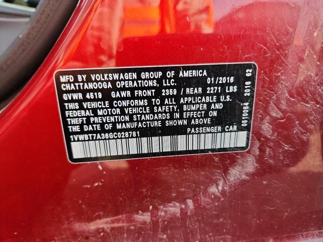 1VWBT7A36GC028781 - 2016 VOLKSWAGEN PASSAT SE BURGUNDY photo 13