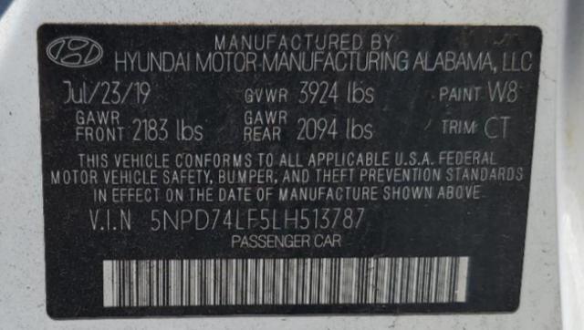 5NPD74LF5LH513787 - 2020 HYUNDAI ELANTRA SE WHITE photo 12