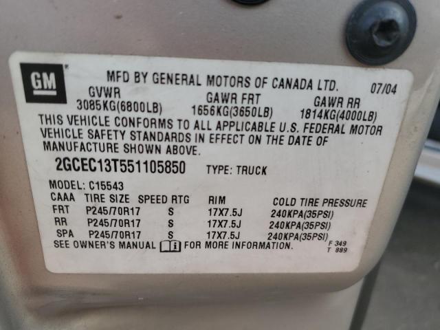 2GCEC13T551105850 - 2005 CHEVROLET SILVERADO2 C1500 CREAM photo 12