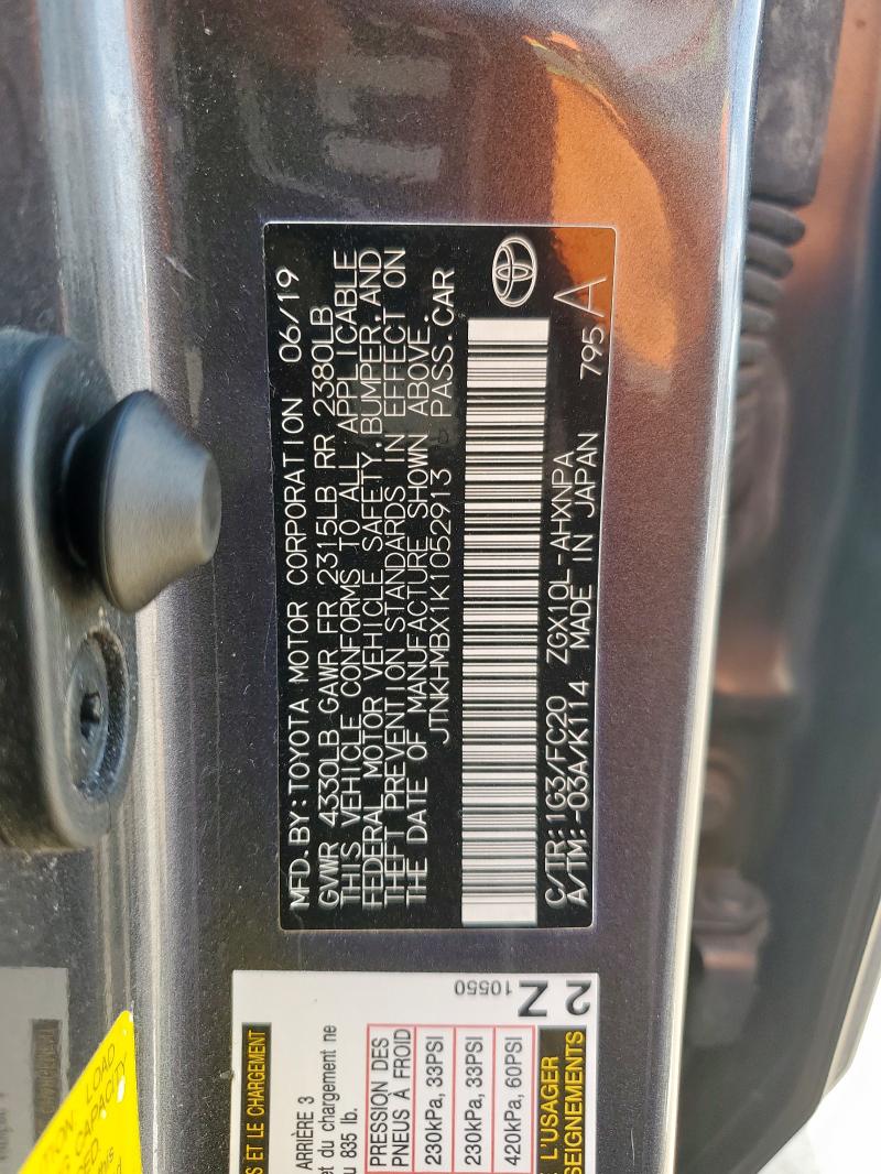 JTNKHMBX1K1052913 - 2019 TOYOTA C-HR XLE 灰色 照片 12