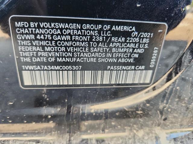 1VWSA7A34MC005307 - 2021 VOLKSWAGEN PASSAT SE Қара фото 12