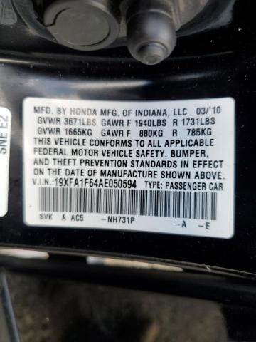19XFA1F64AE050594 - 2010 HONDA CIVIC LX-S أسود صورة 12