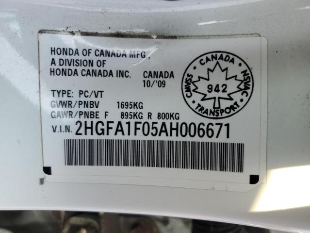 2HGFA1F05AH006671 - 2010 HONDA CIVIC EXL WHITE photo 12