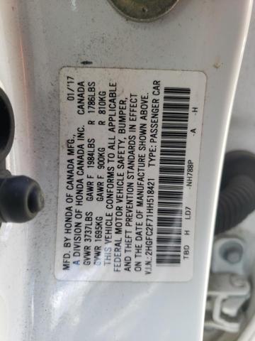 2HGFC2F71HH518421 - 2017 HONDA CIVIC EX WHITE photo 12