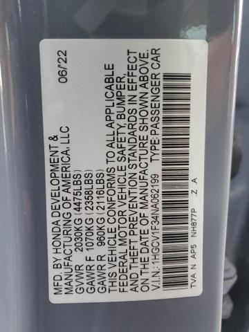 1HGCV1F34NA062199 - 2022 HONDA ACCORD SPORT GRAY photo 12