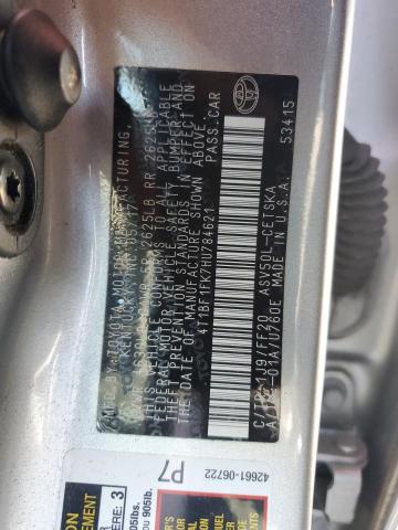 4T1BF1FK7HU784621 - 2017 TOYOTA CAMRY LE 银色 照片 12