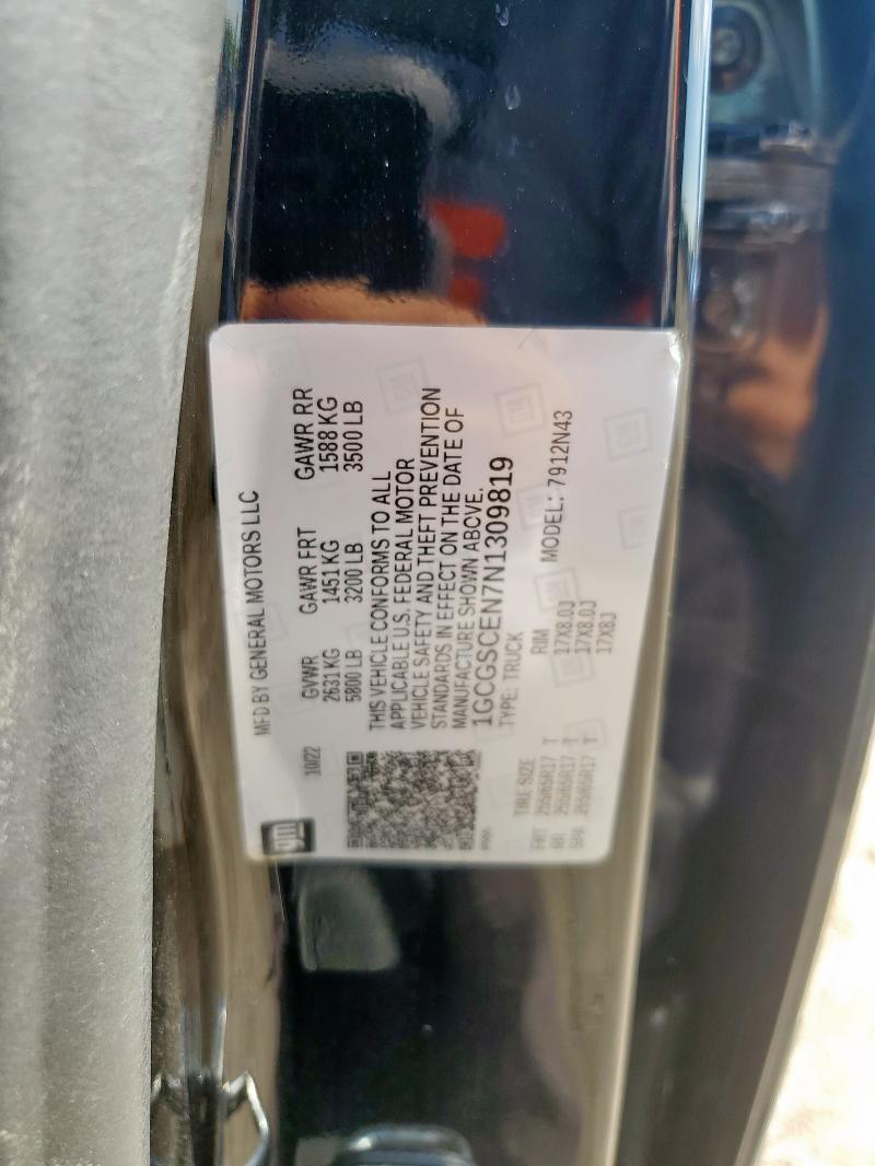 1GCGSCEN7N1309819 - 2022 CHEVROLET COLORADO LT BLACK photo 12