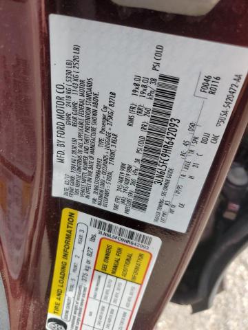 3LN6L5FC9HR642093 - 2017 LINCOLN MKZ RESERVE ბურგუნდია ფოტო 12