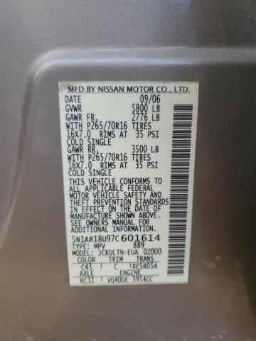 5N1AR18U97C601614 - 2007 NISSAN PATHFINDER LE ნაცრისფერი ფოტო 14