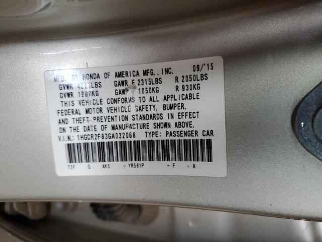 1HGCR2F83GA032068 - 2016 HONDA ACCORD EXL GOLD photo 12