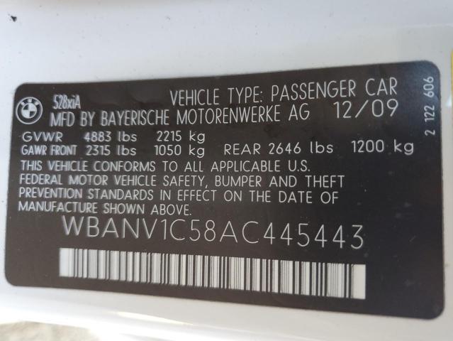 WBANV1C58AC445443 - 2010 BMW 528 XI WHITE photo 12