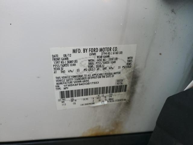 1FM5K8F84DGB17553 - 2013 FORD EXPLORER LIMITED WHITE photo 13