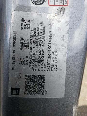 1G1FE1R74K0144499 - 2019 CHEVROLET CAMARO SS ნაცრისფერი ფოტო 12