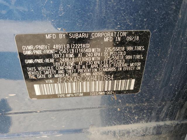 JF2SKASC2KH417884 - 2019 SUBARU FORESTER LIMITED Ağ foto 13